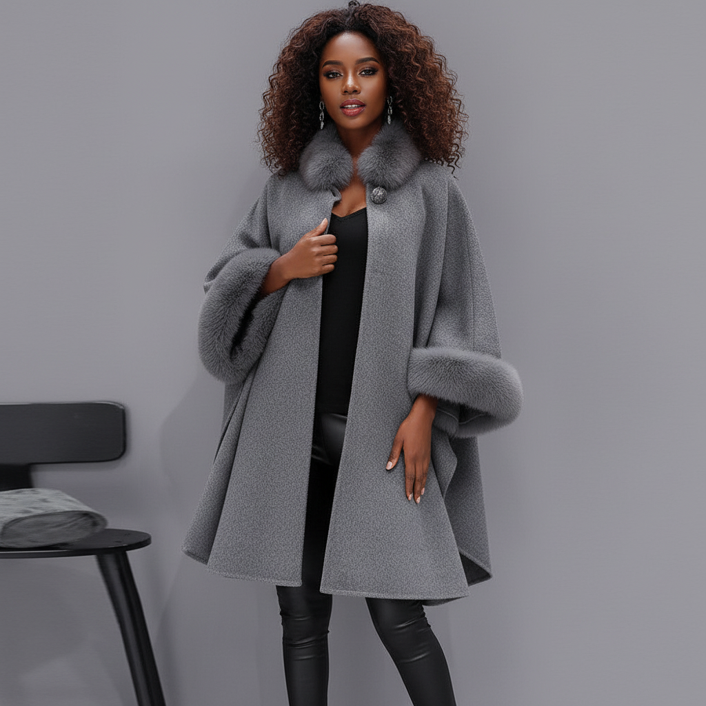 Fashion Women Jacket Casual Woollen Outwear Fur Collar Parka Cardigan Cloak Coat