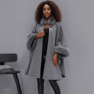 Fashion Women Jacket Casual Woollen Outwear Fur Collar Parka Cardigan Cloak Coat