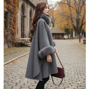 Fashion Women Jacket Casual Woollen Outwear Fur Collar Parka Cardigan Cloak Coat